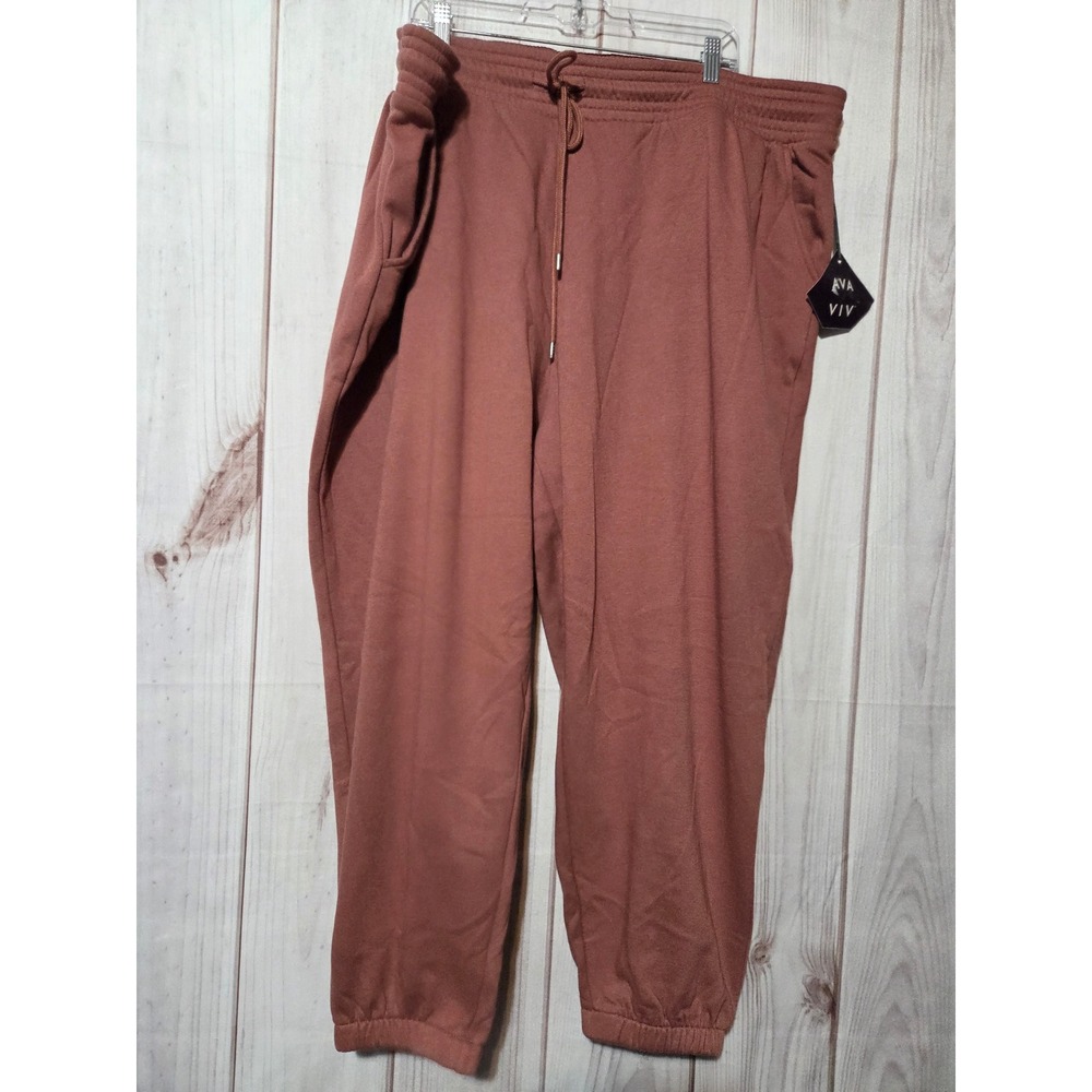 Ava & Viv Womens Plus 3X Cinnamon Brown Fleece Joggers Sweatpants Leasure